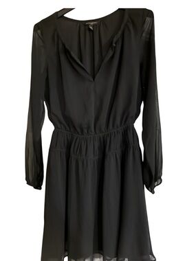 Banana Republic Black Long-Sleeve Chiffon Dress